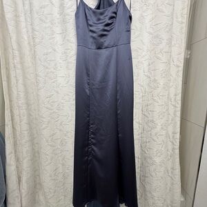 Amsale Navy Satin Maxi Dress